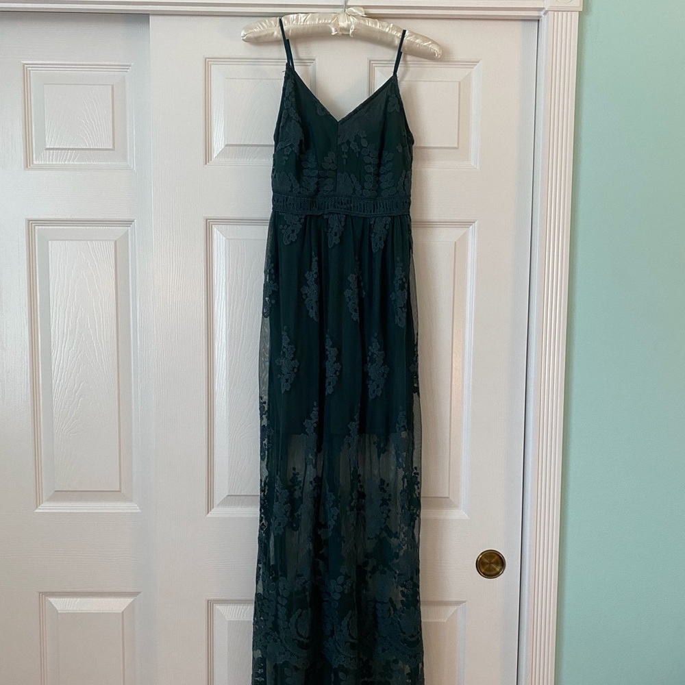 Altar’d State Women’s Dark Green Lace Maxi Dress